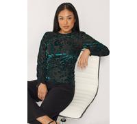 M&Co Women's Petite Barroque Velvet Top in Teal | Size: 16