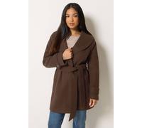 M&Co Women's Petite Belted Midi Coat in Chocolate | Size: 16