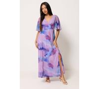 M&Co Women's Petite Blurred Floral Wrap Maxi Dress in Lilac | Size: 14 M&Co Lilac 14