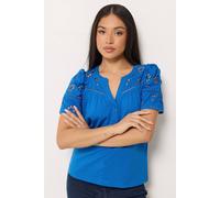 M&Co Women's Petite Broderie Cotton T-Shirt in Cobalt | Size: 16 M&Co Cobalt 16