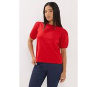 M&Co Women's Petite Broderie Puff Sleeve Top in Red | Size: 16 M&Co Red 16