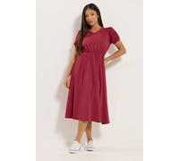 M&Co Women's Petite Broderie Sleeve Cotton Midi Dress in Raspberry | Size: 10 M&Co Raspberry 10