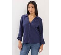 M&Co Women's Petite Broderie Sleeve Shirt in Mid Navy | Size: 10 M&Co Mid Navy 10
