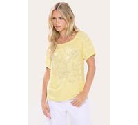 M&Co Women's Petite Burnout Floral Bardot Top in Yellow | Size: 8 M&Co Yellow 8