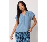 M&Co Women's Petite Button Front Blouse in Blue | Size: 14