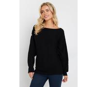 M&Co Women's Petite Button Sleeve Ribbed Jumper in Black | Size: 10-12 M&Co Black 10-12
