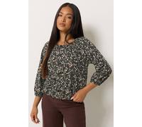 M&Co Women's Petite Button Through Cotton Blouse in Black | Size: 16