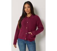 M&Co Women's Petite Button Up Front Pocket Cardigan in Dark Red | Size: 8-10 M&Co Dark Red 8-10