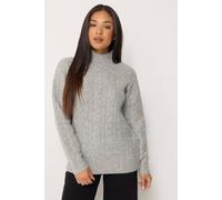 M&Co Women's Petite Cable Knit Funnel Neck Jumper in Mid Grey | Size: 10-12 M&Co Mid Grey 10-12
