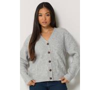 M&Co Women's Petite Cable Knit V-Neck Cardigan in Light Grey | Size: 16-18 M&Co Light Grey 16-18