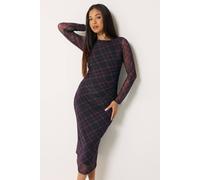 M&Co Women's Petite Check Print Mesh Maxi Dress in Purple | Size: 10