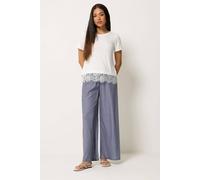 M&Co Women's Petite Check Wide Leg Trousers in Dark Blue | Size: 16 M&Co Dark Blue 16