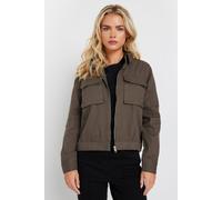 M&Co Petites Petite Collared Twill Jacket - Women's Brown