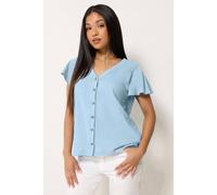 M&Co Women's Petite Cotton Frill Sleeve Blouse in Light Blue | Size: 12 M&Co Light Blue 12
