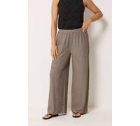 M&Co Women's Petite Crinkle Wide Leg Trousers in Light Brown | Size: 8 M&Co Light Brown 8