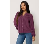 M&Co Petite Berry Crochet Long Sleeve Blouse - Women's Purple