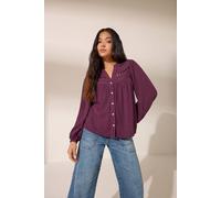 M&Co Women's Petite Crochet Long Sleeve Blouse in Purple | Size: 8
