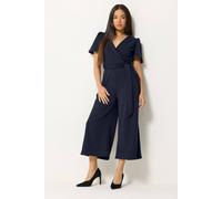 M&Co Women's Petite Cropped Tie Waist Jumpsuit in Dark Navy | Size: 18
