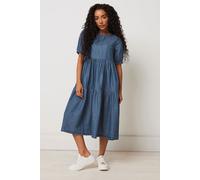 Petite Denim Tiered Dress M&Co Blue 18