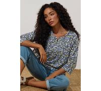 Petite Ditsy Floral 3/4 Sleeve Henley Top M&Co Dark Navy 10