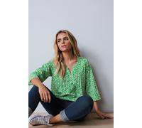 M&Co Women's Petite Ditsy Floral 3/4 Sleeve Henley Top in Green | Size: 18 M&Co Green 18