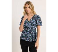 M&Co Women's Petite Ditsy Print Wrap Blouse in Black | Size: 10 M&Co Black 10
