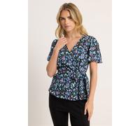 M&Co Women's Petite Ditsy Print Wrap Blouse in Black | Size: 10 M&Co Black 10