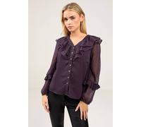 M&Co Women's Petite Dobby Ruffle Blouse in Purple | Size: 16 M&Co Purple 16