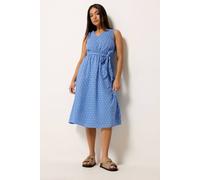 M&Co Women's Petite Dobby Tie Waist Midi Dress in Blue | Size: 14