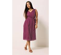 M&Co Women's Petite Dobby Tie Waist Midi Dress in Raspberry | Size: 8