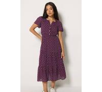 M&Co Women's Petite Dobby Tiered Cotton Midi Dress in Purple | Size: 14