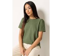 M&Co Women's Petite Embroidered Cotton T-Shirt in Olive | Size: 16 M&Co Olive 16