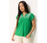 M&Co Women's Petite Embroidered Frill Sleeve Top in Bright Green | Size: 10 M&Co Bright Green 10