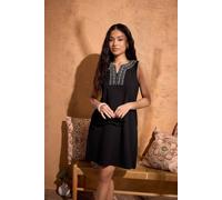 M&Co Women's Petite Embroidered Neck Cotton Midi Dress in Black | Size: 8 M&Co Black 8