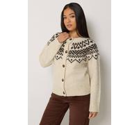 M&Co Women's Petite Fairisle Cardigan Sweater in Natural | Size: 10/12