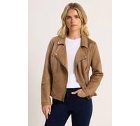 M&Co Women's Petite Faux Suede Biker Jacket in Brown | Size: 14