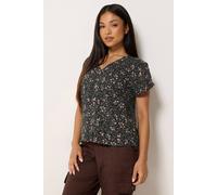 M&Co Women's Petite Floral Button Front Blouse in Black | Size: 10 M&Co Black 10