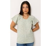 M&Co Women's Petite Floral Cotton Scoop Neck Top in Light Green | Size: 12