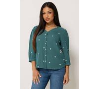 M&Co Women's Petite Floral Embroidered Cotton Blouse in Teal | Size: 8