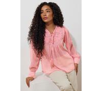 M&co Petite Floral Embroidered Tie Neck Blouse In Pink Pink 14