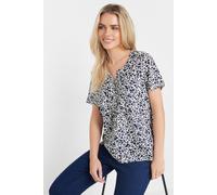 M&Co Petites Petite Blue Floral Cotton Short Sleeve Henley Top - Women's