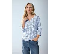 M&Co Women's Petite Floral Henley Top in Light Blue | Size: 10 M&Co Light Blue 10