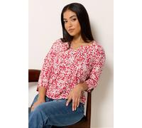 M&Co Women's Petite Floral Henley Top in Red | Size: 10 M&Co Red 10