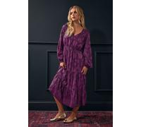 Petite Floral Jacquard Boho Dress M&Co Purple 14