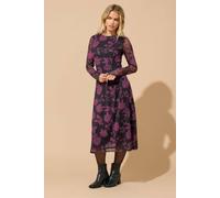 M&Co Women's Petite Floral Mesh Midi Dress in Black | Size: 10 M&Co Black 10