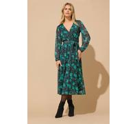 M&Co Women's Petite Floral Mesh Wrap Dress in Teal | Size: 16 M&Co Teal 16