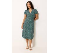 M&Co Women's Petite Floral Midi Wrap Dress in Black | Size: 14 M&Co Black 14