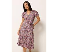 M&Co Petite Ditsy Floral Midi Wrap Dress - Women's Pink
