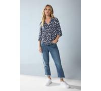M&Co Women's Petite Floral Pintuck Blouse in Mid Navy | Size: 8