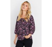 M&Co Women's Petite Floral Print Tie Neck Top in Black | Size: 10